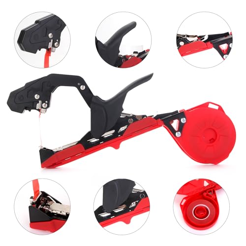 Plant Tying Machine,Plant Vine Tying Machine Tool with 10000pcs Staples 20 Rolls Tape Plant Tape Gun for Grapes Raspberries Tomatoes and Vining Vegetables Tying Tool(red), 8018-1