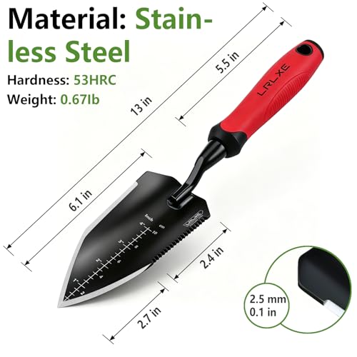 2 Pack Garden Hand Shovel Set, Stainless Steel Transplanting Trowel & Serrated Root Cutter Shovel for Digging Weeding Planting