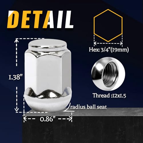 20 12x1.5 Radius Ball Seat Lug Nuts Fits Honda Acura Factory Alloy Wheels 1.38 In (35mm)