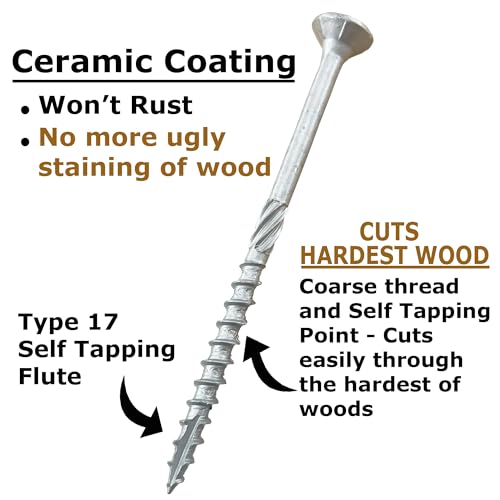 #10 x 2.5 Ceramic Coated Deck Screws, Length, T25 Drive, Rust Resistant, Grey Color, Qty (250) 250