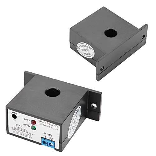 Current Sensing Switch, Adjustable Normally Open AC Detection Monitoring Switch with Self Powered 02 to 30A Range LED Indicator 2000V Isolation for Industrial Equipment ABS 1 Pack