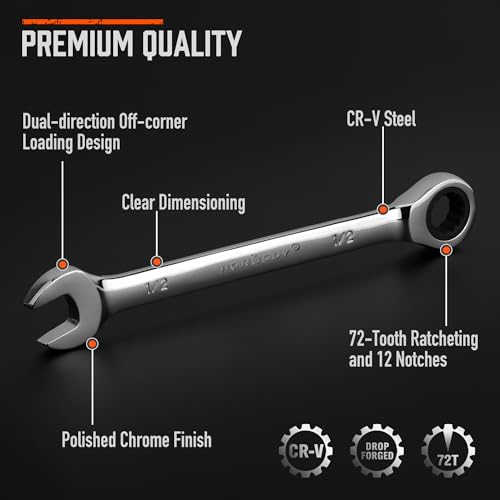 HORUSDY 26-Piece Ratcheting Wrench Set | Metric and SAE (6-19 mm & 1/4” to 3/4“) | Ratchet Combination Wrenches Set with Organizer | 72-Tooth | Chrome Vanadium Steel 26pcs Metric&SAE Ratchet Wrench Set