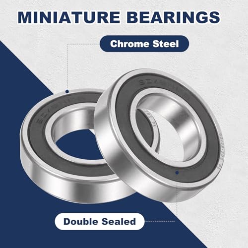 sourcing map 60/28-2RS Deep Groove Ball Bearing, 2pcs 28 x 52 x 12mm Chrome Steel Bearing, Double Rubber Sealed (ABEC 5, ZV4) 60/28-2RS 28mm x 52mm x 12mm 2