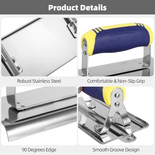 4 PCS Stainless Steel Concrete Tool Set, Includes Groover, Edger, Inside & Outside Corner Trowels, Anti-Rust Metal with Non-Slip Handle, Cement, Mortar, Plaster, Masonry Corner Finishing Work