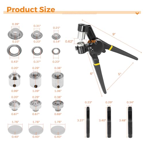 BEAMNOVA 5.5mm 8mm 10mm Heavy Duty Grommet Tool Kit, 900 Supplies Black 5.5mm, 8mm & 10mm (3/16, 5/16 & 3/8 inch)