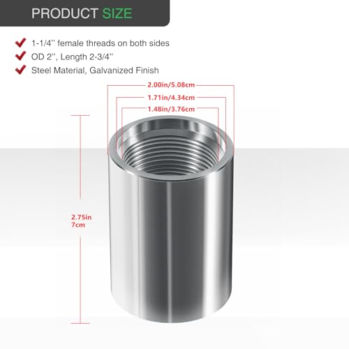 5 Pack 946 1-1/4" Drive Female Coupling for Well Point Hand Pump, Drive Sand Point Well Coupler Kit with Galvanized Steel Construction, Pitcher Pump Accessories