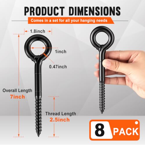 Hicarer 8 Pack Black Eye Bolts 900 lbs, 7 in Self Tapping Screw Hooks