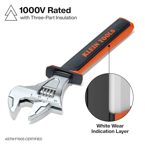 KLEIN TOOLS 47130INS Insulated Adjustable Wrench, 12-Inch, 1000V Rated