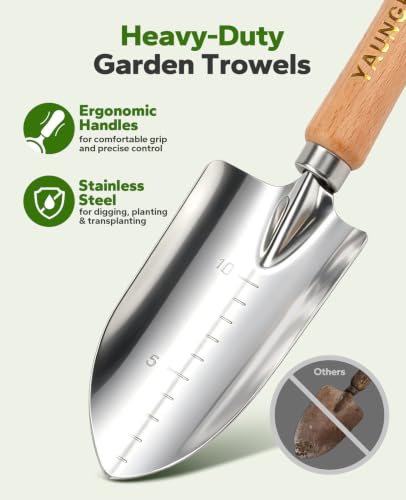YAUNGEL Gardening Tools Set of 10 Heavy Duty Gardening Hand Tools Stainless Steel Garden Tools with Wooden Handle, Storage Garden Bag, Gardening Gifts for Women and Men 10pcs with bag