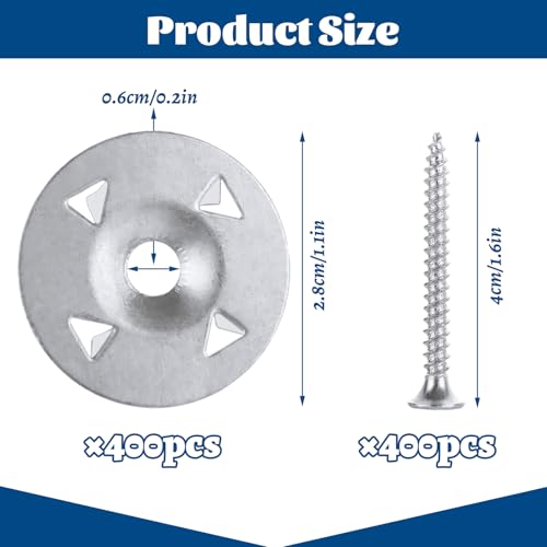 800PCS Foam Board Fasteners Washers 1-1/8 Inch Galvanized Steel Metal Washer for Installation of Foam Board Panels