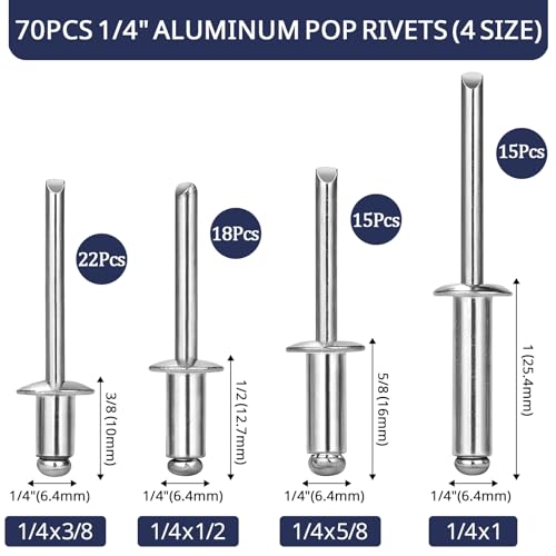 ZQZ 680Pcs Stainless Steel Pop Rivets Assortment Kit & 70 Pcs 1/4 Aluminum Pop Rivets Assortment Kit (4 Sizes)