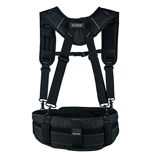 KUNN Tool Belt Suspenders Padded & 4-Piece Leather Tool Belt Suspender Loops