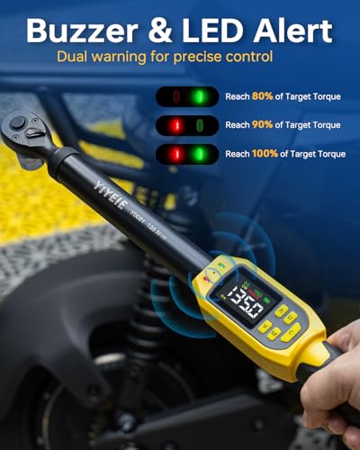 YIYEIE 3/8" Drive Digital Torque Wrench, 5-99.5 Ft-lb (6.7-135 N.m) 3/8" 4 PC