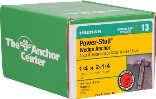 Power Pro 370980 Wedge Anchor, 1/4 X 2-1/4-Inch, 40-Pack