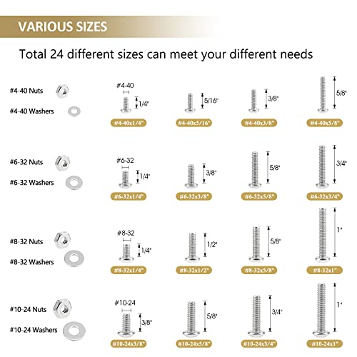 722 Pieces #4-40#6-32#8-32#10-24, Phillips Pan Head Machine Screws Nuts Assortment Kit, 304 Stainless Steel, Fully Machine Thread #4-40 #6-32 #8-32 #10-24