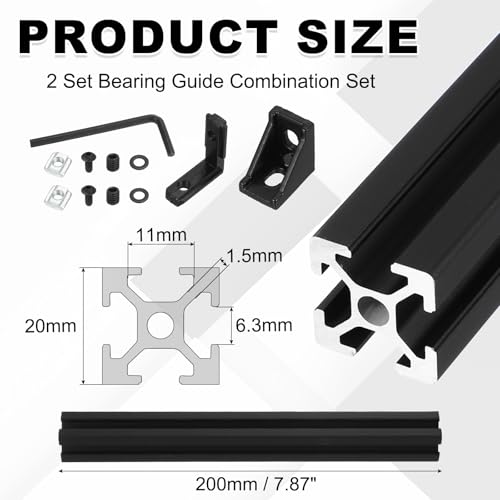 sourcing map 2Pcs 200mm T Slot 2020 Aluminum Extrusion, European Standard Anodized Linear Rail, Extruded Aluminum Rail Profile 3D Printer, CNC DIY, Black