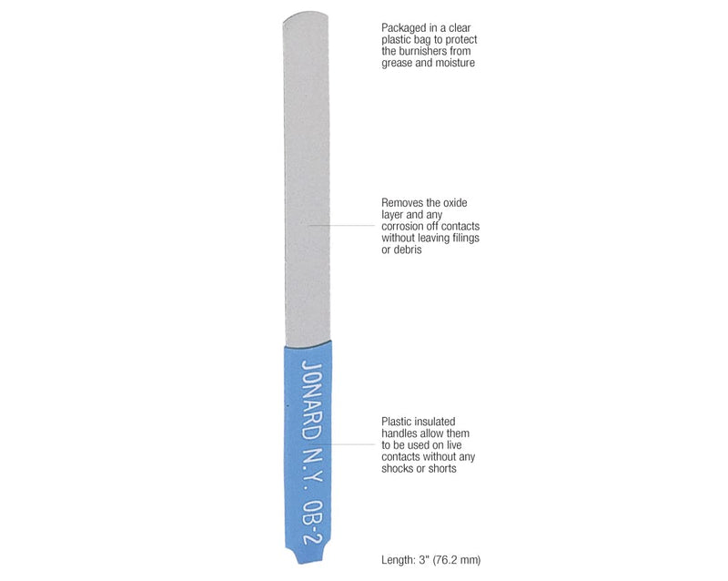 Jonard OB-2/12 Burnisher with Blue Plastic Insulated Handle, for Fine Contacts, 3" Length x 1/4" Width x 0.007" Thickness (Pack of 12) 3" Length x 1/4" Width x 0.007" Thickness, Blue Handle