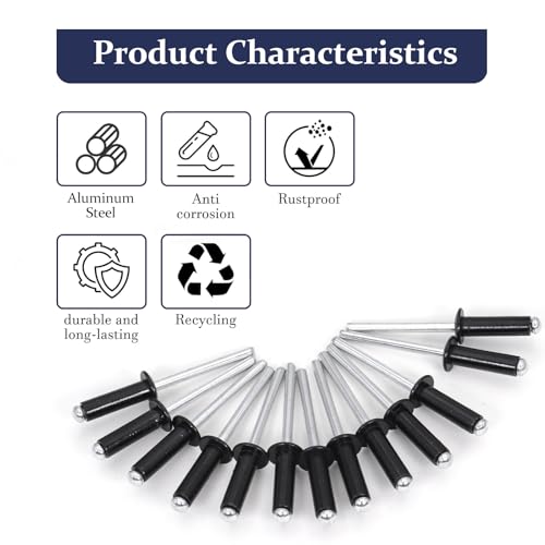 ZQZ 680Pcs Stainless Steel Pop Rivets Assortment Kit + ZQZ 970Pcs Black Pop Rivets with Washer Assortment Kit