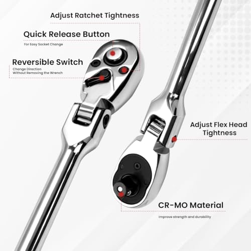 1/2" Drive Extra Long Flex Head Ratchet 72-Tooth 1/2 Inch Drive