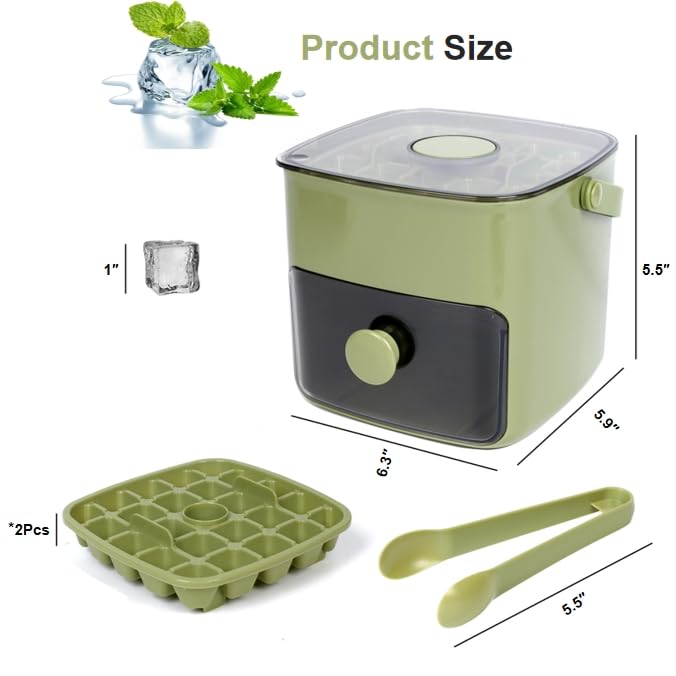 Ice Cube Tray with Lid & Bin Ice Maker for Freezer Ice Trays Ice Container- Ice Molds for Whiskey, Cocktail, Coffee Drinks, Beer with Ice Tongs Kitchen Gadgets Tools (Green) Green