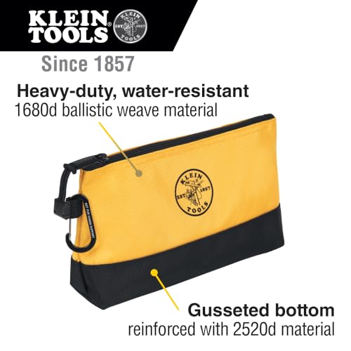 Klein Tools 55569 Stand-Up Zipper Bag Tool Pouch with Carabiners, Reinforced Gusseted Bottoms, Water Resistant 1680d, Multi-Size 5-Pack HOLSTER + Color-Coded Screwdriver Set