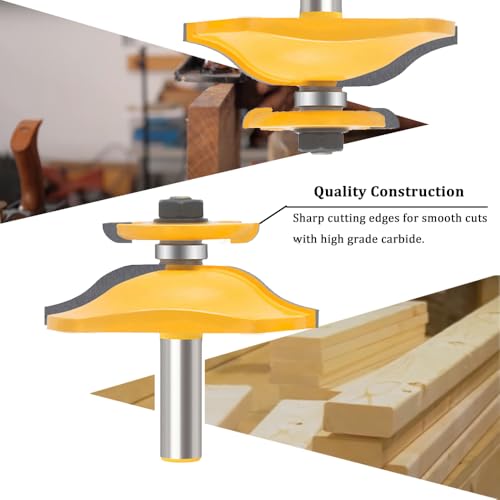 TAIWAIN 1/2-Inch Shank Tongue and Groove Flooring Router Bit Set 4 PCS, Wood Cabinet Milling Router Bits Sets Cutter, Woodworking Miter Carbide CNC Cutting Tool for Doors,Tables (5)
