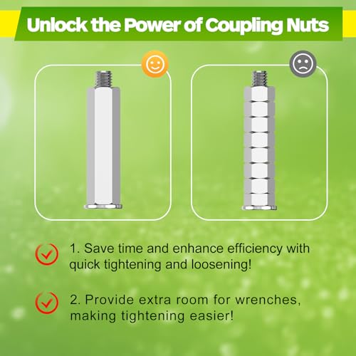 Hex Coupling Nuts 1.75-Inch, 1/4"-20, 1/2"-13, 3/8"-16 (90 PCS), Ideal for Threaded Rods & Studs