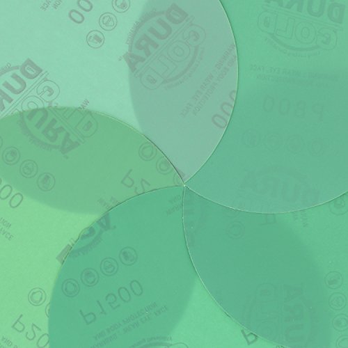 Dura-Gold 800, 1000, 1500, 2000, 3000 Grit 6" Green Film PSA Sanding Discs & 6" PSA DA Sander Backing Plate