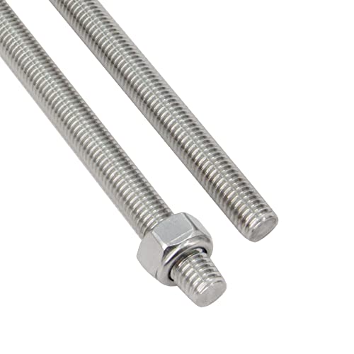 M10 x 250mm 304 Stainless Steel Fully Threaded Rod, Right Hand Threads 1.5mm Pitch with 10pcs Lock Nuts, 5pcs/Pack M10 x 250mm