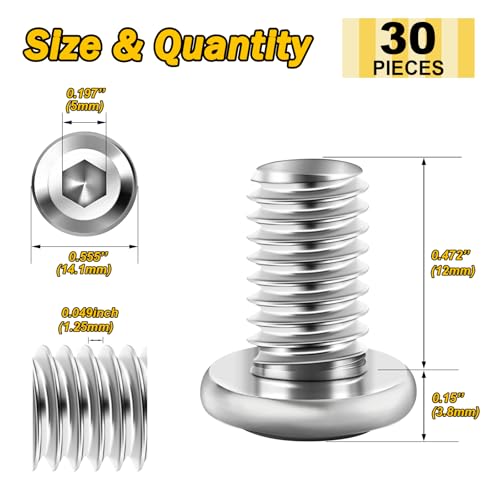 Mywish 30Pcs M8 x 12mm Flat Head M8x1.25 Bolt Hex Socket Cap Screws Bolts & M8 x 12mm 20Set Flat Head Hex Socket Cap Screws Bolts with Barrel Nuts, 304 Stainless Steel Furniture Bolts Full Thread