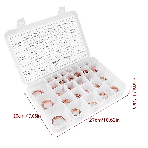 Thincol Copper Flat Ring Washers Set, 568PCS, 30 Sizes, With Plastic Box