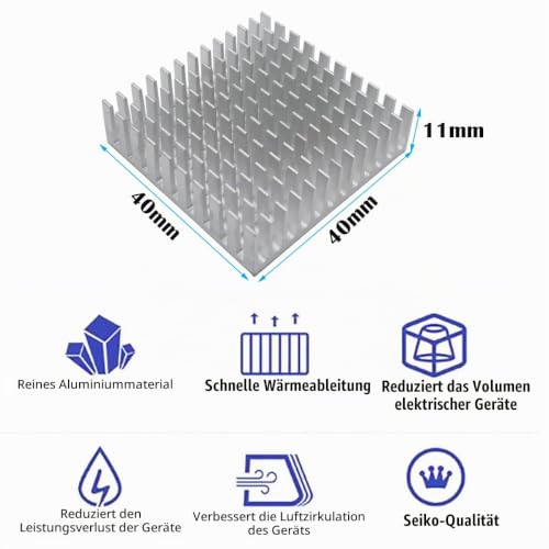 CTRICALVER Aluminum Cooling Fins Cooler Set (Silver) with Thermal Adhesive Tape, 40 x 40 x 11 mm, for Computer Hosts, 3D Printers etc Set5