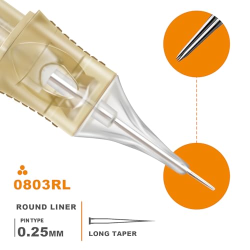 Tattoo Cartridge Needles - Pack of 20 0803RLL Professional Tattoo Needles Disposable Standard Round Liner Tattoo Accessories for Tattoo Machines