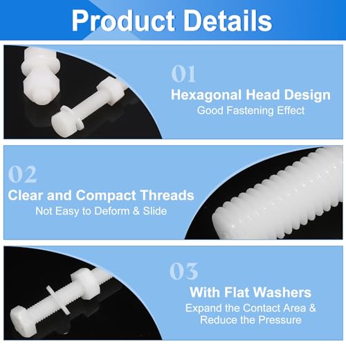 uxcell 300 Pcs/100 Sets Nylon Hex Bolts, M4 x 15mm Plastic Full Threaded Hex Head Screws Bolts and Nuts with Flat Washers for Machinery Electronics Industrial Accessories, White