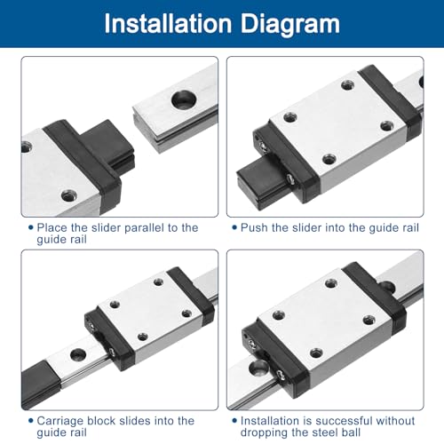 sourcing map 2pcs MGN7 150mm Linear Guide Rail with 2pcs MGN7H Sliding Carriage Block Bearing Steel and 2pcs Plastic Mini MGN12 Linear Guide for DIY 3D Printers and CNC Machine, Silver