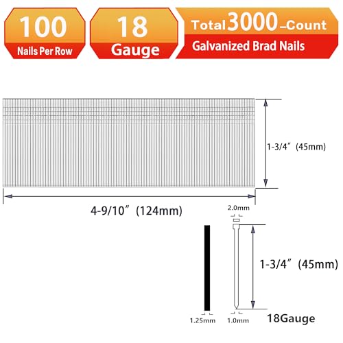 18 Gauge Brad Nails, Galvanized, 1-3/4", 3000PCS 1-3/4"---3000pcs