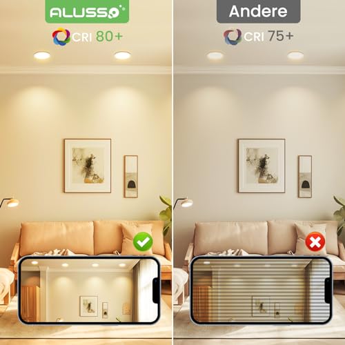 Alusso LED Recessed Spotlight, 230 V, Flat IP44, 10 W LED Spotlights, 700 lm, Set of 6 | Warmweiß 3000K Einbauleuchten, 30mm Ultra Flach, Einbauspot Loch 125-135mm, Deckenspots für Badezimmer Küche Wohnzimmer Warm White 3000 K, Set of 6