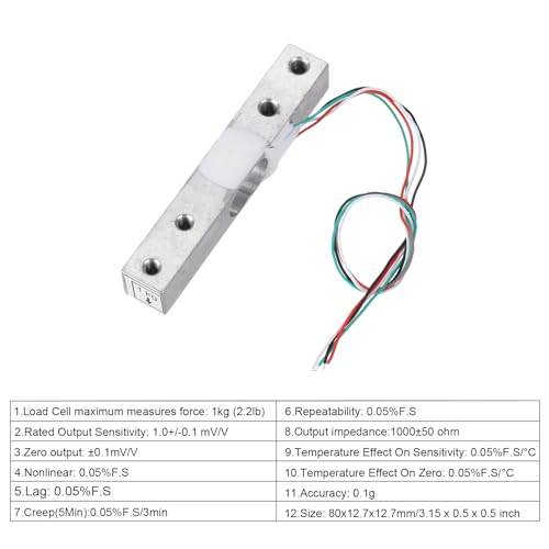 QUARKZMAN Digital Load Cell 1 kg + HX711 Module Weighing Sensor 24 Bit Precision A/D Dual Channel for DIY Portable Electronic Kitchen Scale Kit Pack of 4
