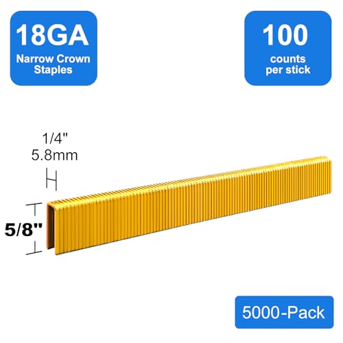 18 Gauge 1/4" Narrow Crown Staples 5/8 Inch Leg,5000-Pack 5/8"--5000 PCS