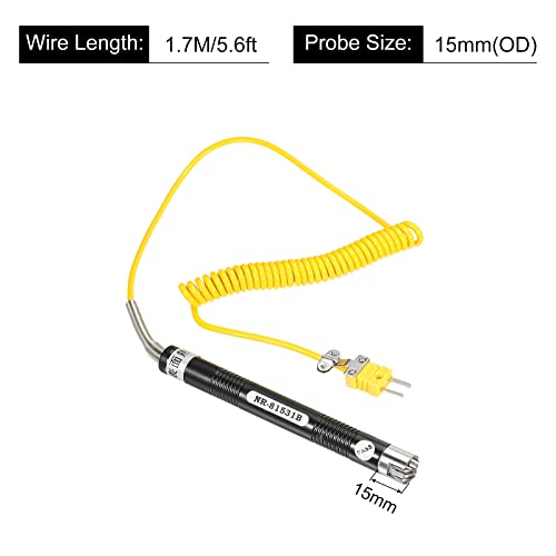 sourcing map K Type Surface Thermocouple Temperature Probe Sensor Stainless Steel -58 to 932°F (-50 to 500°C) 5.6ft 15x15mm