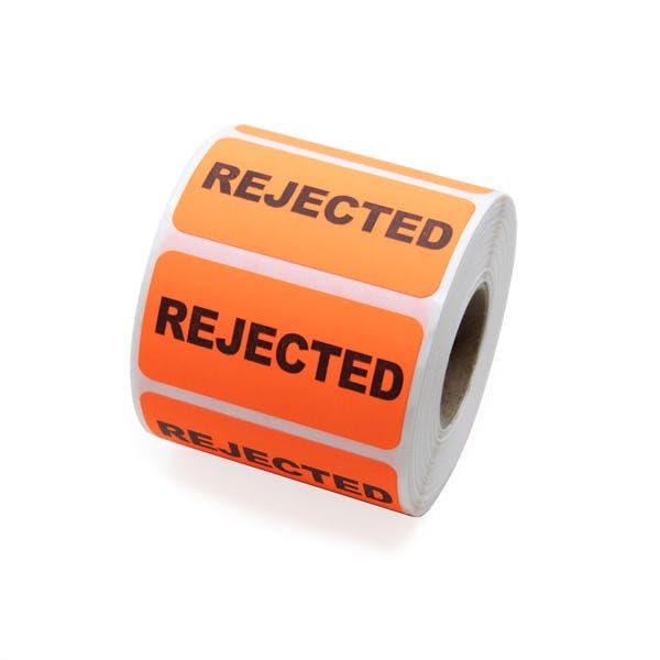 2” x 1” Rejected Inventory Labels – Fluorescent Red Quality Control Stickers for Warehouse & Manufacturing | 500 Labels/Roll, Permanent Adhesive, 1” Core | LabelValue LV-REJECTED2