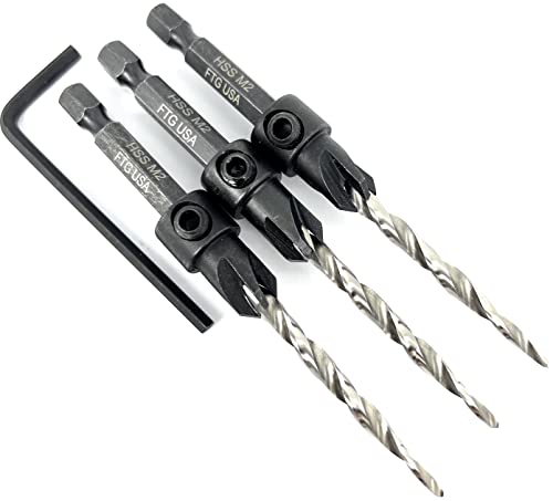 FTG USA Countersink Drill Bit Set 6 Pc #6#8 Tapered Bit Quick Change Tool Kit