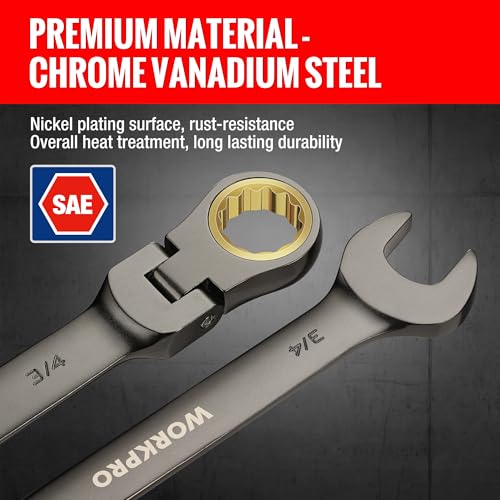 WORKPRO 8-piece Ratcheting Combination Wrench Set, SAE & Nickel Plating