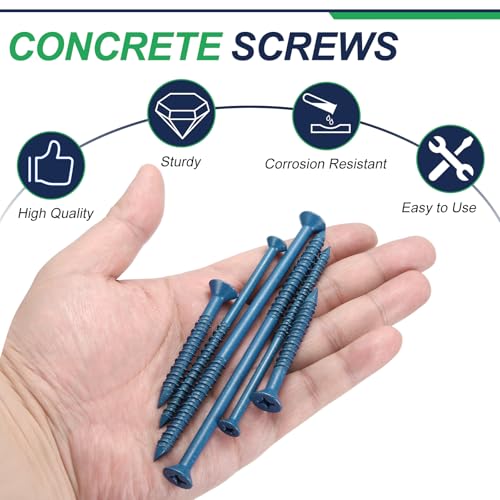 50Set Concrete Screws and Screwdriver Bit 1/4"x5" Screw Blue 1/4"x5" 50