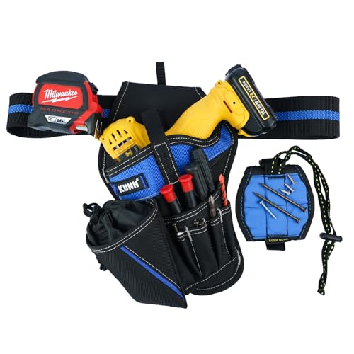 KUNN 3-in-1 Blue Drill Holster Set with Tool Belt and Magnetic Wristband,Right Handed + Left Handed