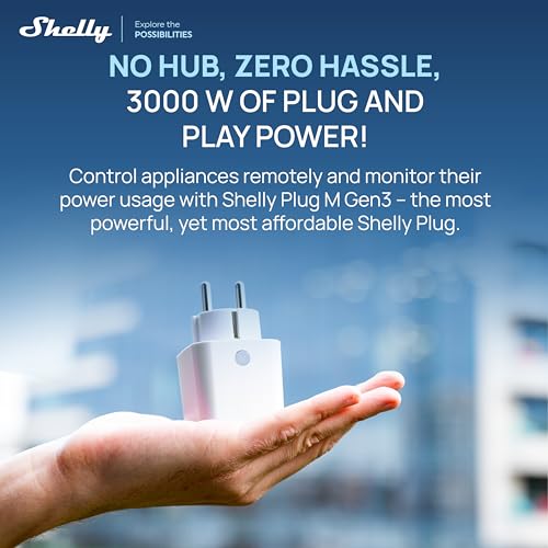 Shelly Plug M Gen3 White - WLAN & Matte Smart Socket, Power Measurement, 13 A, 3000 W, Timer Switch, Plug, Smart Home Plug, Alexa & Google, Apple HomeKit, No Hub Required (Pack of 2) | 13A, 3000W, App, Voice & Platform Control, Timer, Timer, No Hub Req...