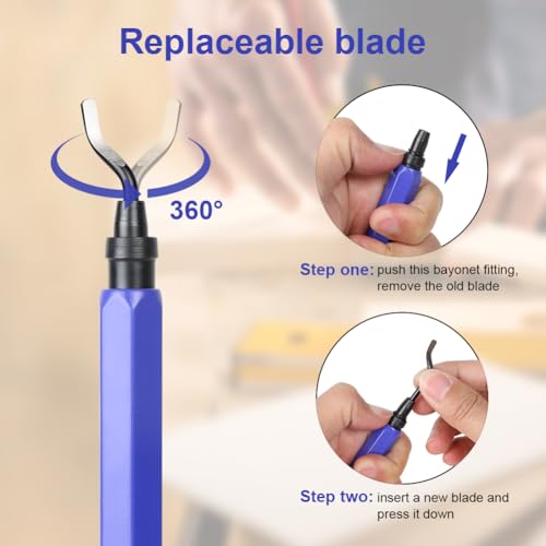flintronic Universal Deburring Tool Metal Handle Hand Deburring Tool | With 10 replacement blades, 360° rotating blade cutting tool for 3D printers, plastic (1 tool + 11 blades) 11 pieces blue