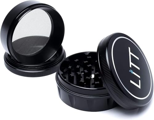 LITT 4 Piece Classic Grinder - Aluminium Grinder with Curved Teeth, Magnetic Top Lid, Kief Pollen Collector, Sharp Grinding Teeth Metal Herb & Spice Grinder, Lifestyle and Travel Accessories