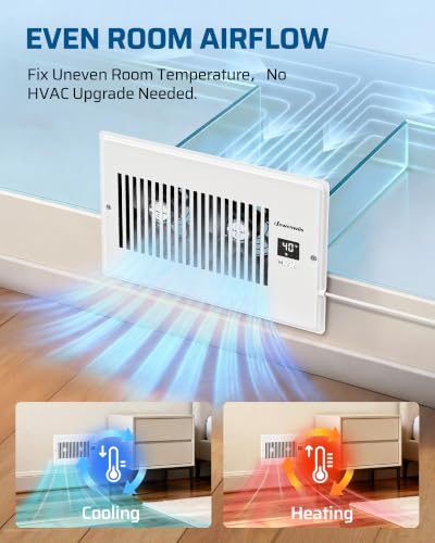 DEWENWILS 6'' x 10'' Quiet Register Booster Fan，5-Speed Vent Fan Booster White 6" x 10"