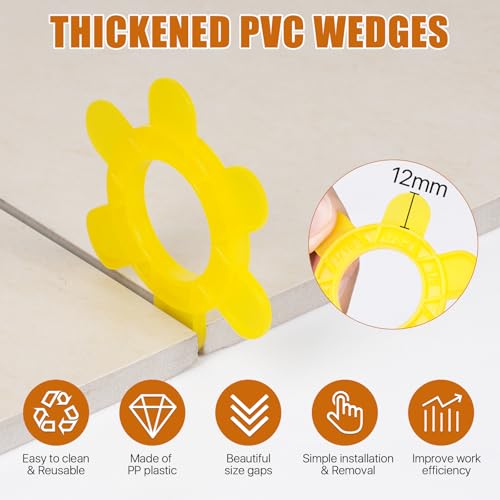 400 Pcs Reusable Hexagon Tile Spacers 1–5mm, 6 Sizes in 1 Large 6.7cm Plastic Tile Leveling Shims, Colour Coded Gap Clips for Wall & Floor Tiling, Fast Removal (Yellow) 400Pcs Yellow